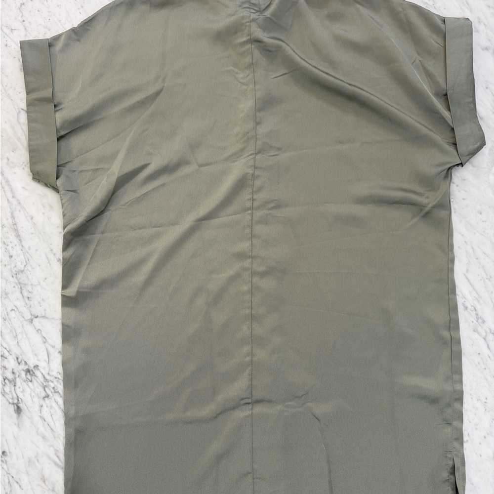 NWT Missguided Sage Green Satin Shirt Dress Short Sleeves Cuffed Midi Women's 6 - Picture 6 of 7
